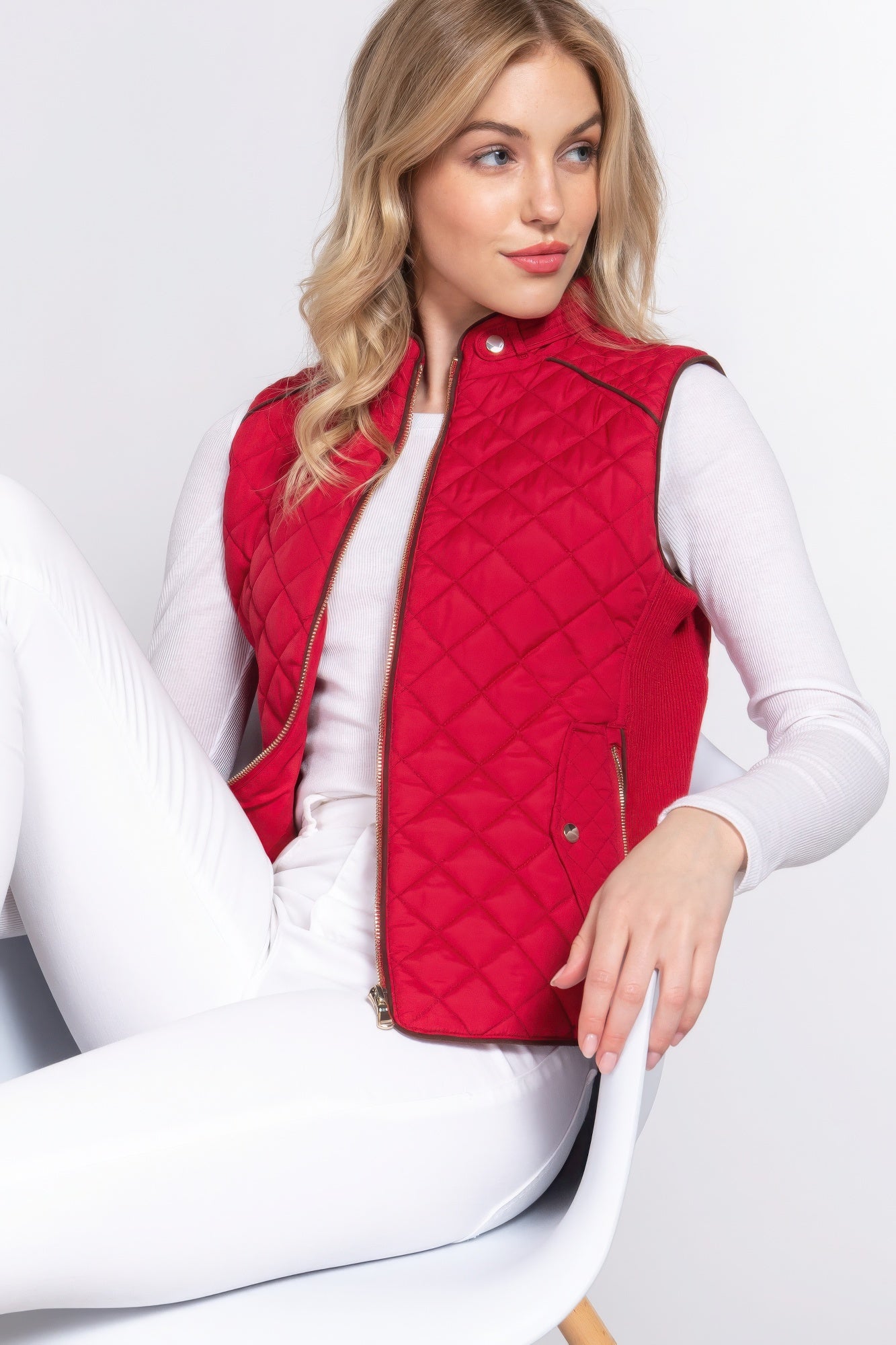 - Suede Piping Quilted Padding Vest - womens vest at TFC&H Co.