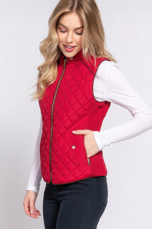 - Suede Piping Quilted Padding Vest - womens vest at TFC&H Co.