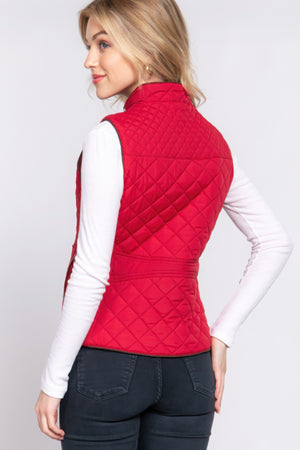 - Suede Piping Quilted Padding Vest - womens vest at TFC&H Co.