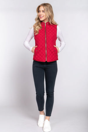 - Suede Piping Quilted Padding Vest - womens vest at TFC&H Co.