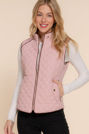 - Suede Piping Quilted Padding Vest - womens vest at TFC&H Co.