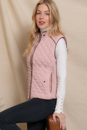 - Suede Piping Quilted Padding Vest - womens vest at TFC&H Co.