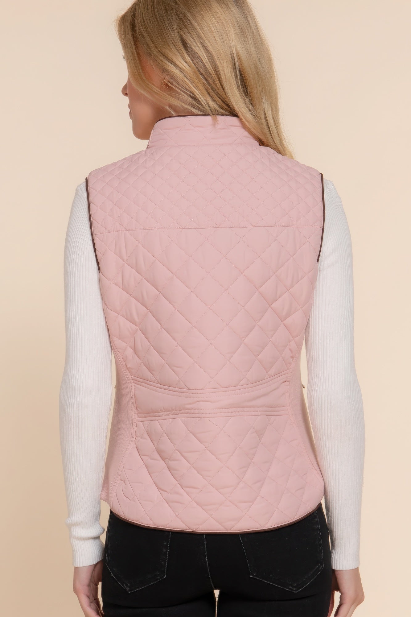 - Suede Piping Quilted Padding Vest - womens vest at TFC&H Co.