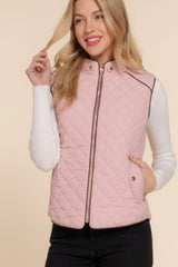 Beige Pink - Suede Piping Quilted Padding Vest - womens vest at TFC&H Co.