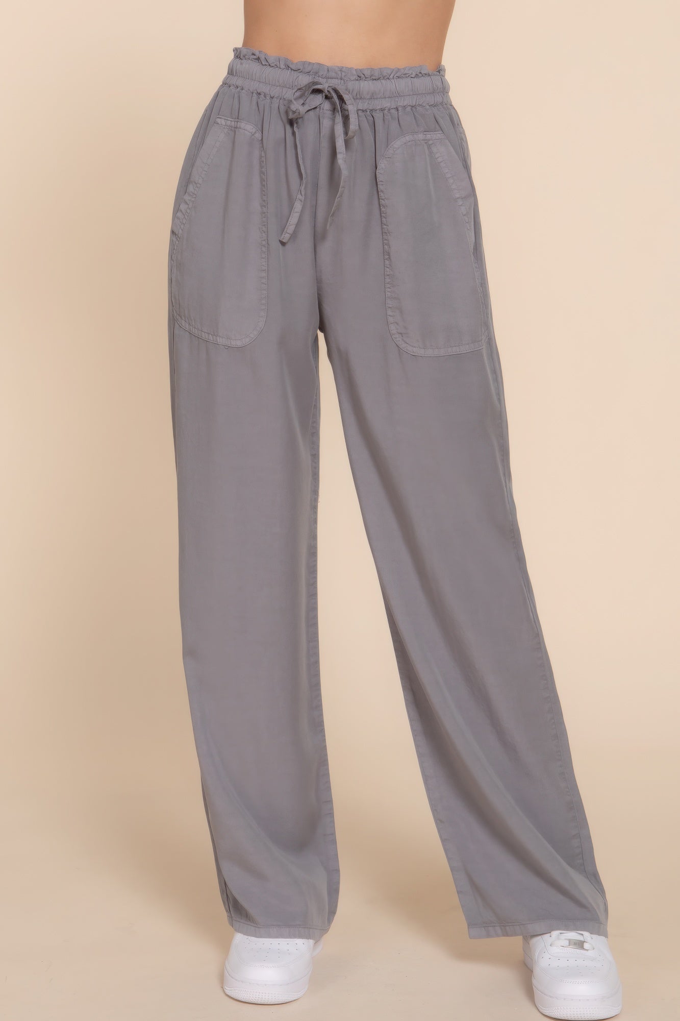 Grey - Elastic Waist Tencel Long Pants - womens pants at TFC&H Co.