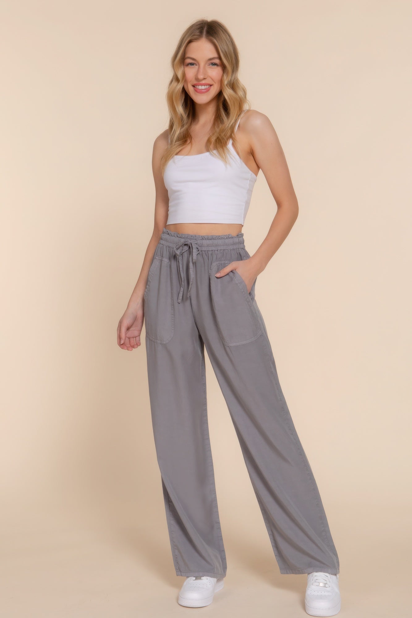 - Elastic Waist Tencel Long Pants - womens pants at TFC&H Co.