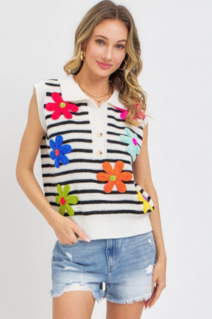 - Flower Patch Stripe Knit Top - womens shirt at TFC&H Co.