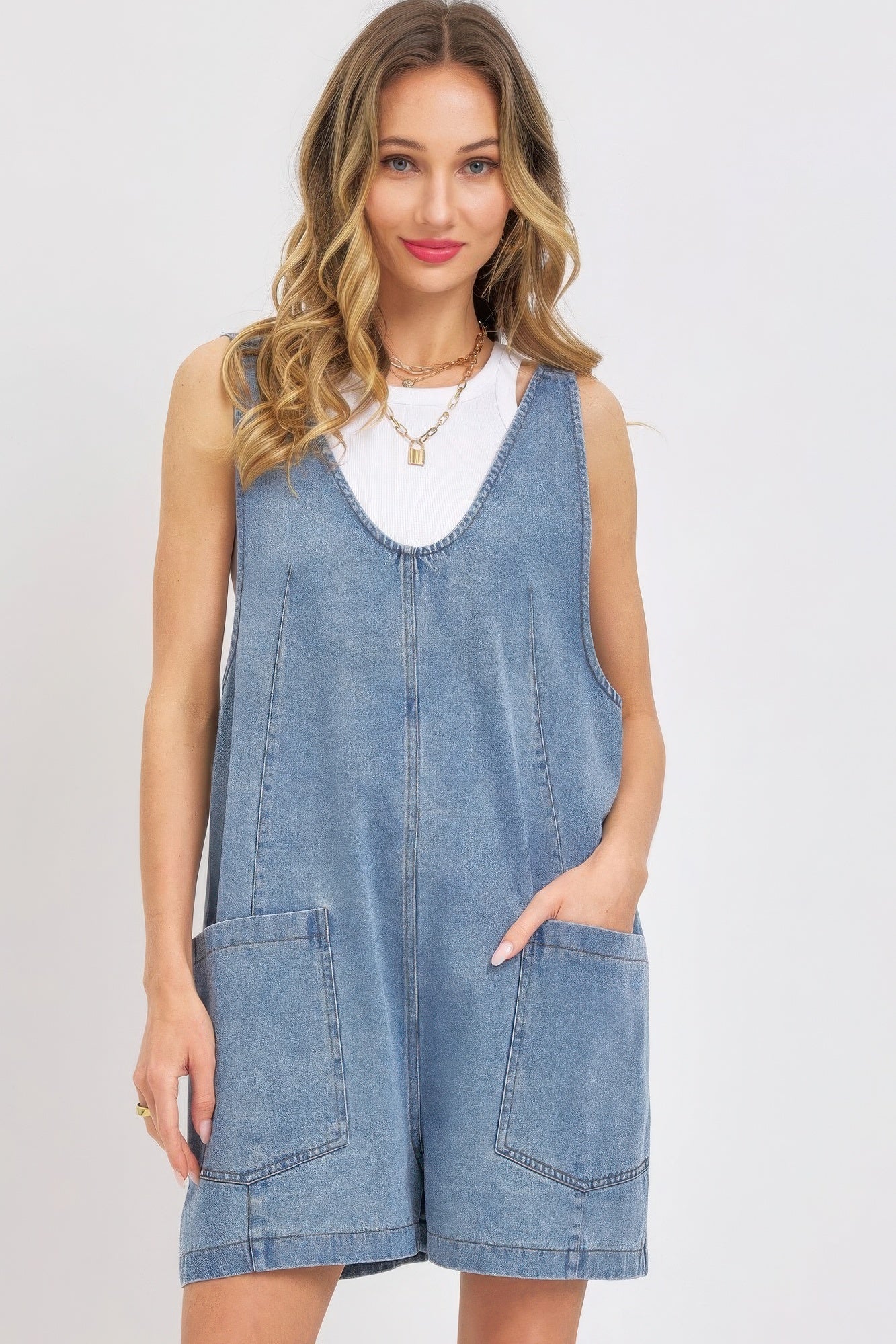 Washed Denim - Summer Denim Overall Romper for Women - womens romper at TFC&H Co.