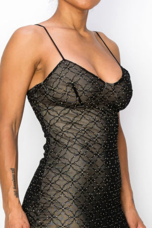 - Black Mesh Mini Dress With Sequins - womens dress at TFC&H Co.