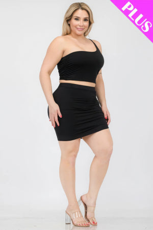 - Plus Size One Shoulder Ruched Crop Top & Mini Skirt Set - womens skirt set at TFC&H Co.