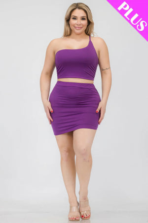 - Plus Size One Shoulder Ruched Crop Top & Mini Skirt Set - womens skirt set at TFC&H Co.