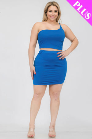 - Plus Size One Shoulder Ruched Crop Top & Mini Skirt Set - womens skirt set at TFC&H Co.