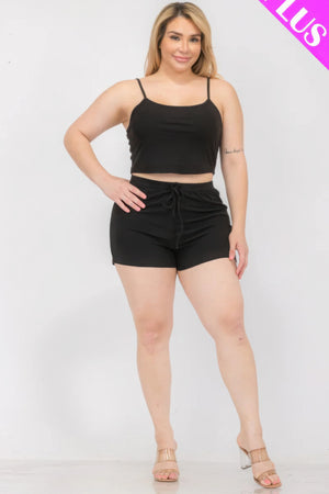 - Plus Size Solid Ribbed Cami Top And Shorts Set - womens short set at TFC&H Co.