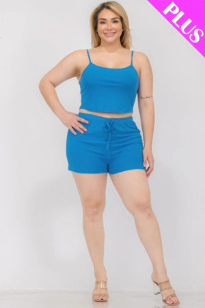 - Plus Size Solid Ribbed Cami Top And Shorts Set - womens short set at TFC&H Co.