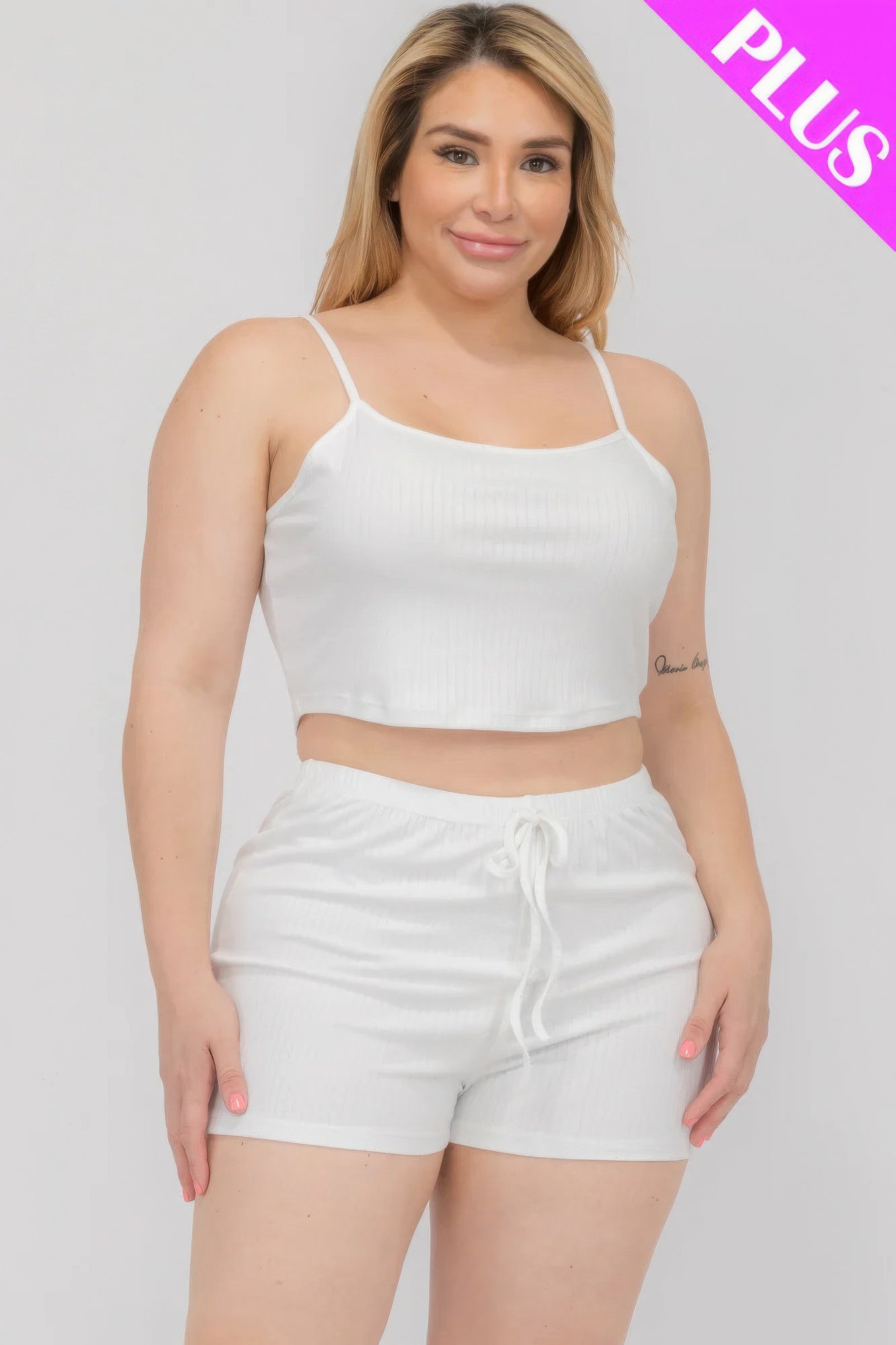 - Plus Size Solid Ribbed Cami Top And Shorts Set - womens short set at TFC&H Co.