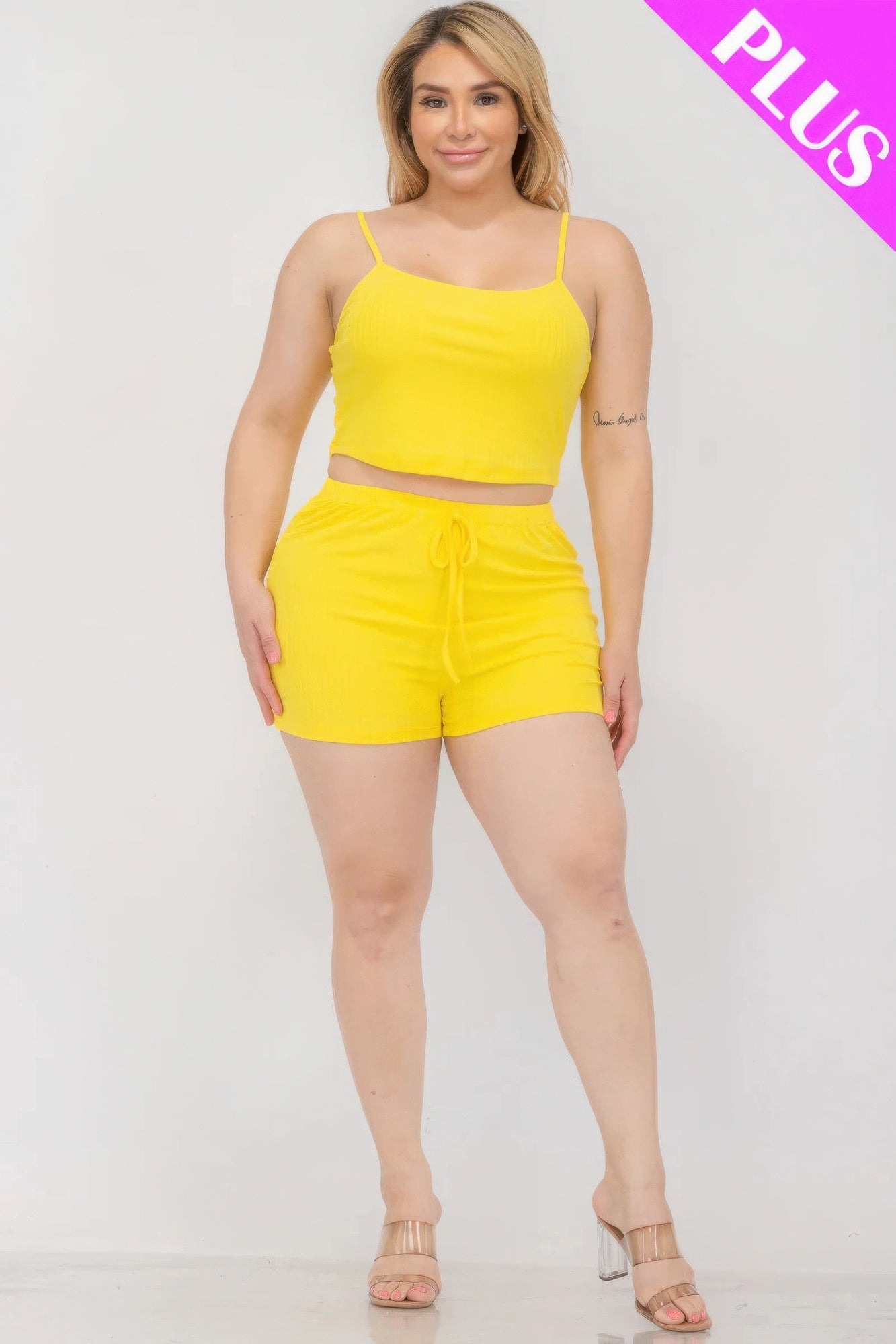 - Plus Size Solid Ribbed Cami Top And Shorts Set - womens short set at TFC&H Co.