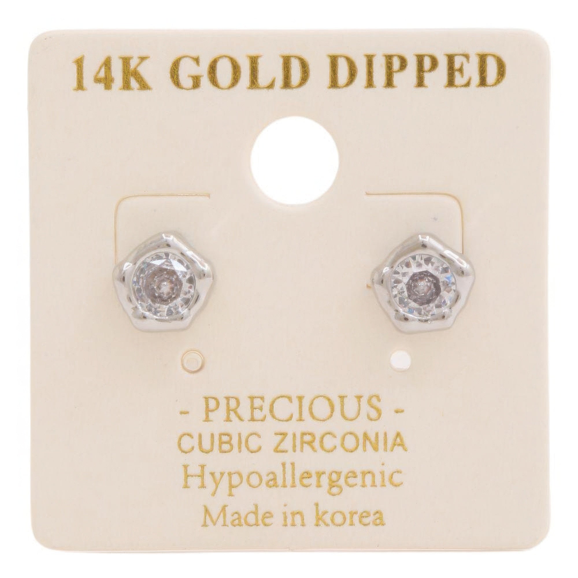 Rhodium - 14k Gold Dipped Cz Stone Stud Earring - earrings at TFC&H Co.