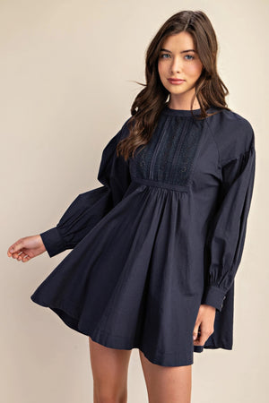 - Long sleeve mini dress with lace detail - womens dress at TFC&H Co.