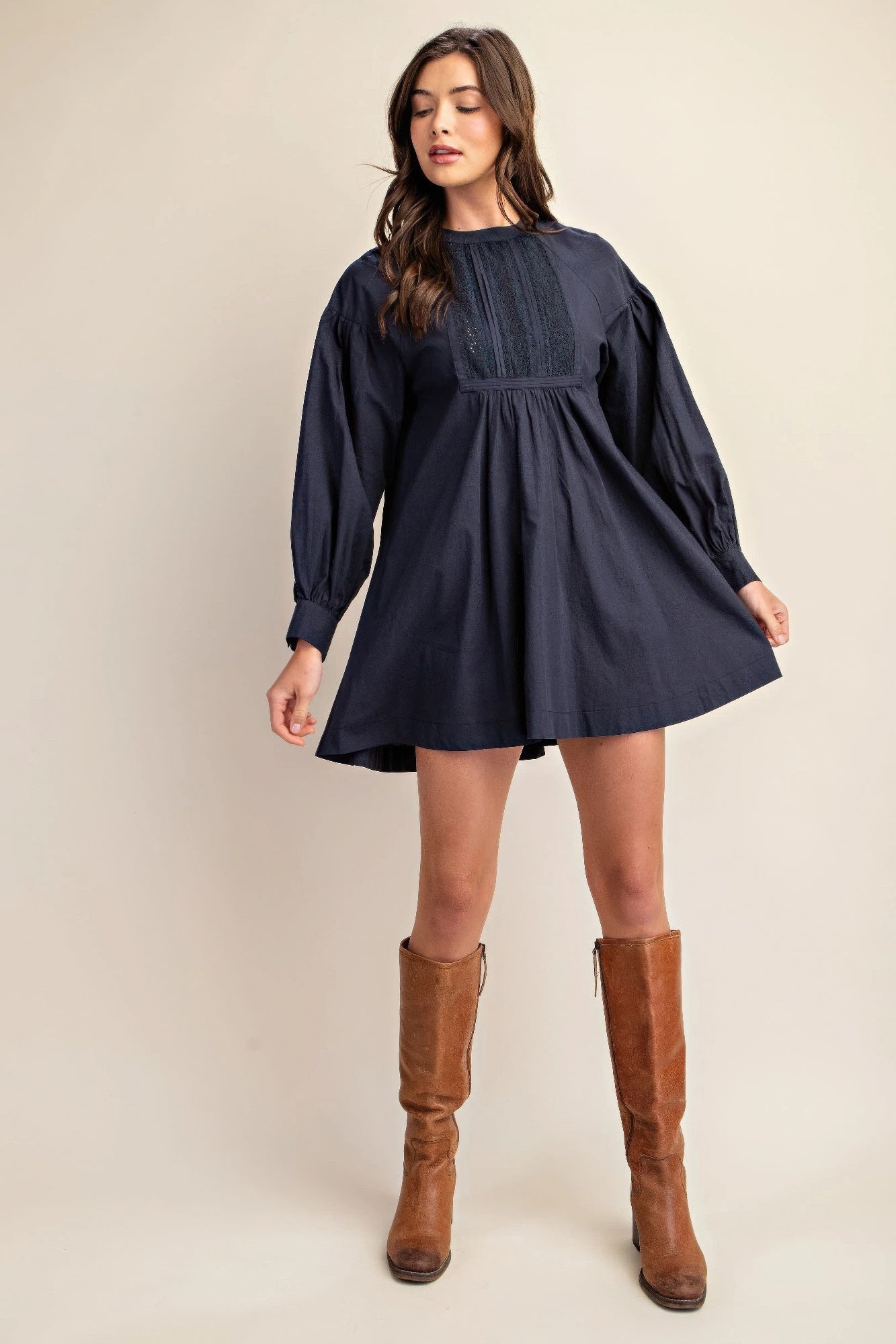 - Long sleeve mini dress with lace detail - womens dress at TFC&H Co.