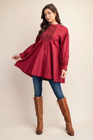 - Long sleeve mini dress with lace detail - womens dress at TFC&H Co.