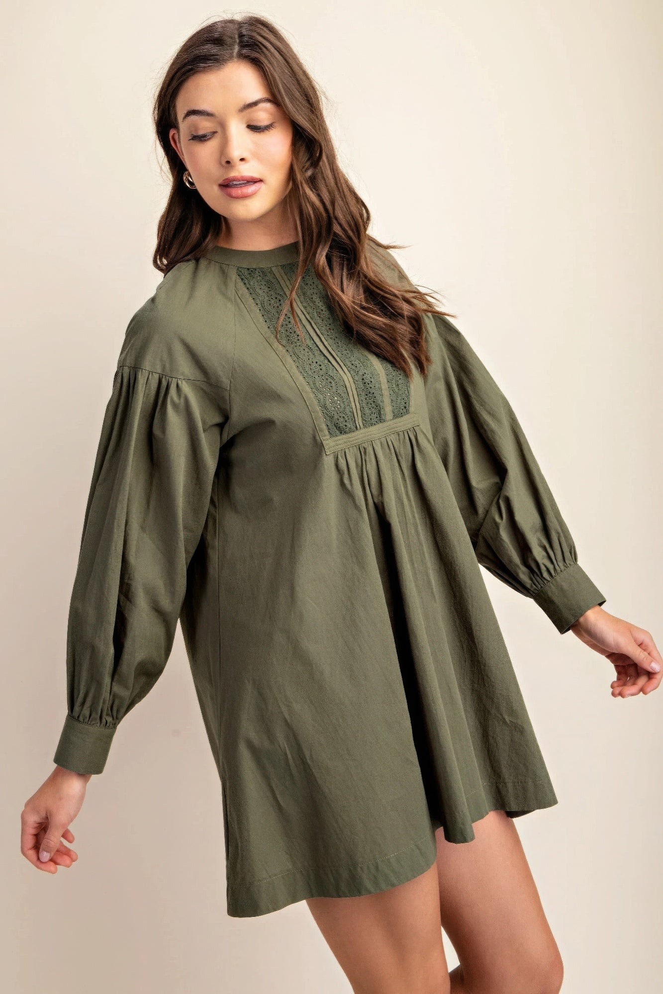 - Long sleeve mini dress with lace detail - womens dress at TFC&H Co.