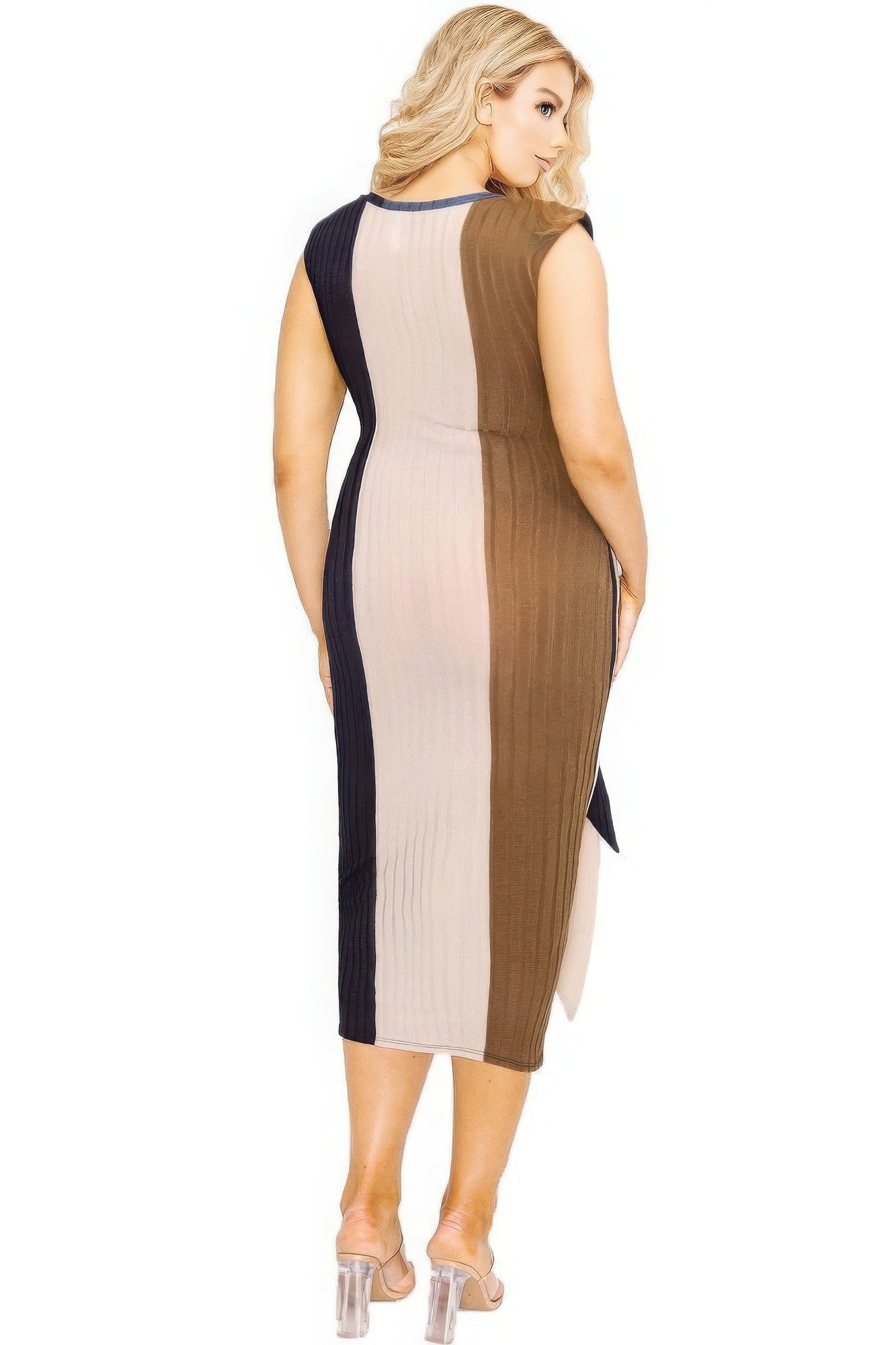 - Plus knitted sleeveless colorblock waist tie dress - womens dress at TFC&H Co.