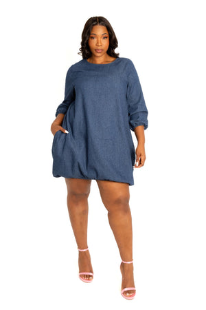 - Washed denim bubbled dress - womens denim dress at TFC&H Co.