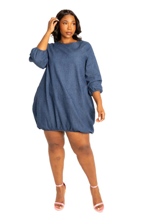 - Washed denim bubbled dress - womens denim dress at TFC&H Co.