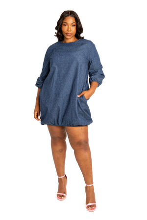 - Washed denim bubbled dress - womens denim dress at TFC&H Co.