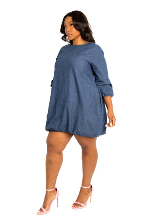 - Washed denim bubbled dress - womens denim dress at TFC&H Co.