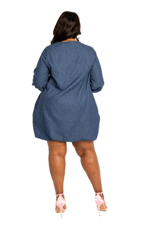 - Washed denim bubbled dress - womens denim dress at TFC&H Co.