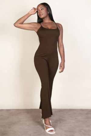 - Ribbed sleeveless wide leg jumpsuit - womens jumpsuit at TFC&H Co.