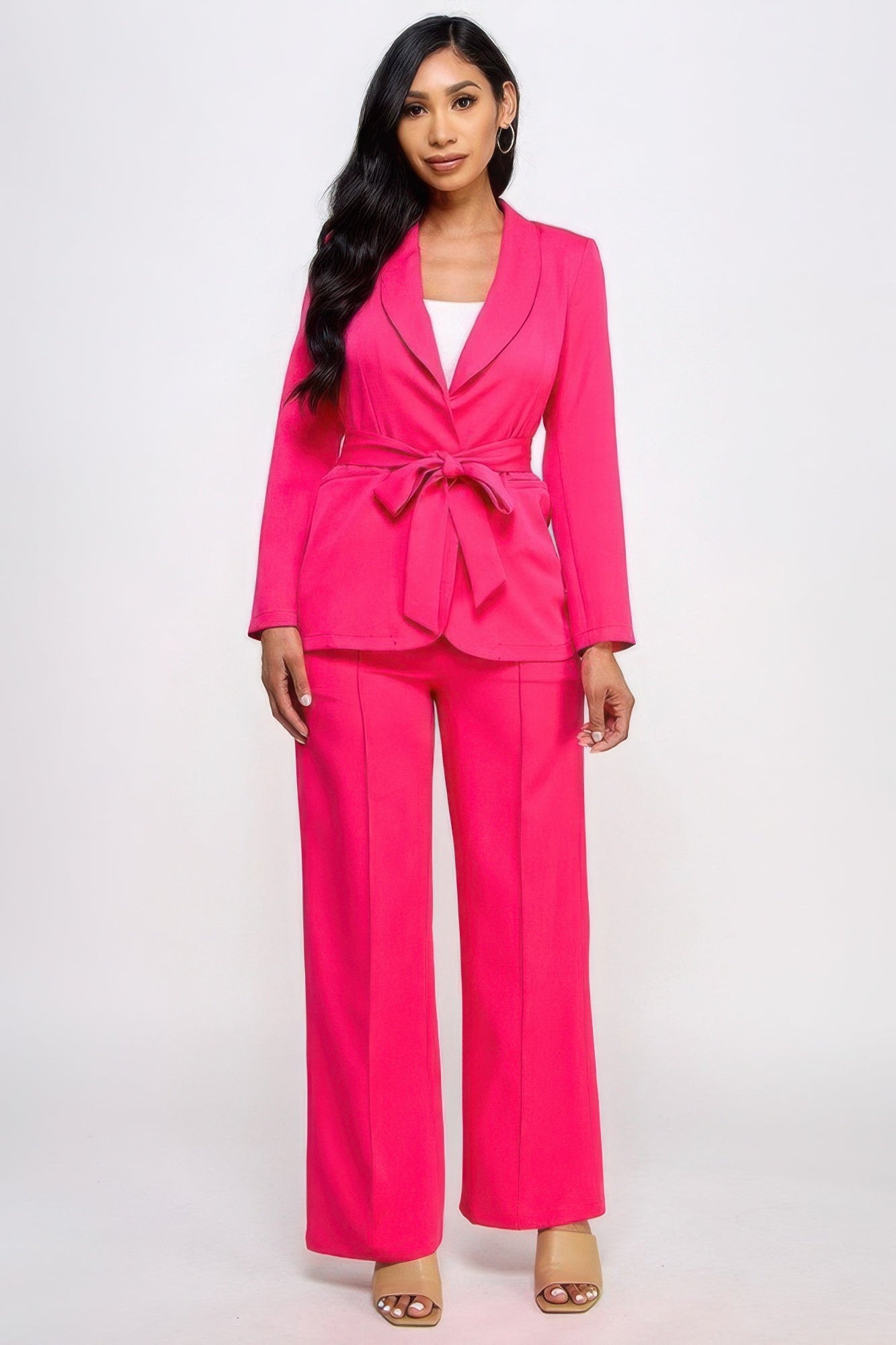 - Waist Tie Blazer With Wide Leg Pants Set - womens pants set at TFC&H Co.