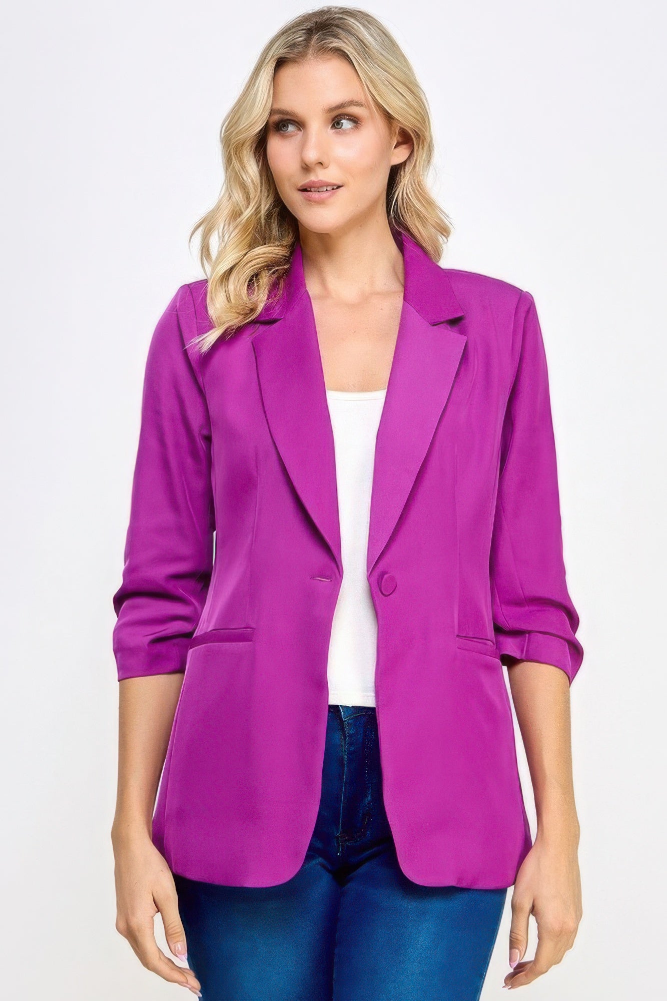 - Buttoned Detail 3/4 Sleeve Blazer - womens blazer at TFC&H Co.