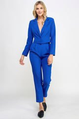 Royal Blue - Single Button Crop Blazer With Tailored Pants Set - womens pants set at TFC&H Co.