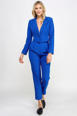 Royal Blue - Single Button Crop Blazer With Tailored Pants Set - womens pants set at TFC&H Co.