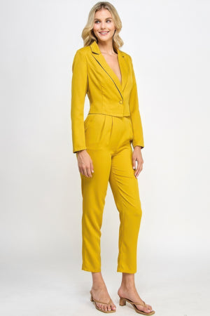 - Single Button Crop Blazer With Tailored Pants Set - womens pants set at TFC&H Co.