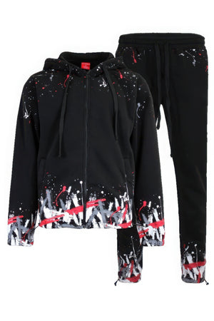 Black Red - Men's Paint Splatter Fleece Set - mens jogging set at TFC&H Co.