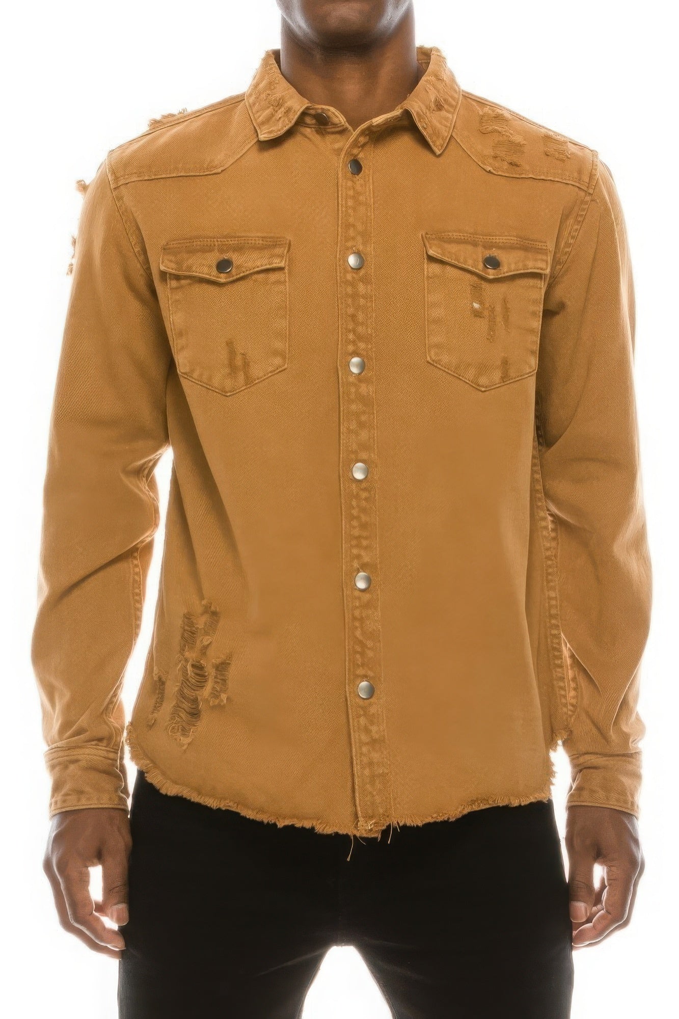 Wheat - Men's Ripped Denim Overshirt - mens denim shirt at TFC&H Co.