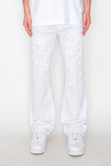 White - Bootcut Rip & Repair Mens Colored Jeans - mens jeans at TFC&H Co.