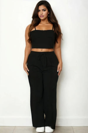 Black - Plus Bustier Crop Cami Top & Slant Pocket Straight Pants - womens pants set at TFC&H Co.