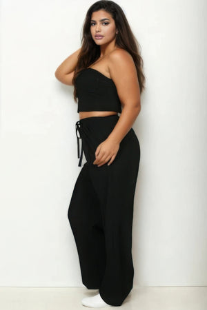 - Plus Bustier Crop Cami Top & Slant Pocket Straight Pants - womens pants set at TFC&H Co.