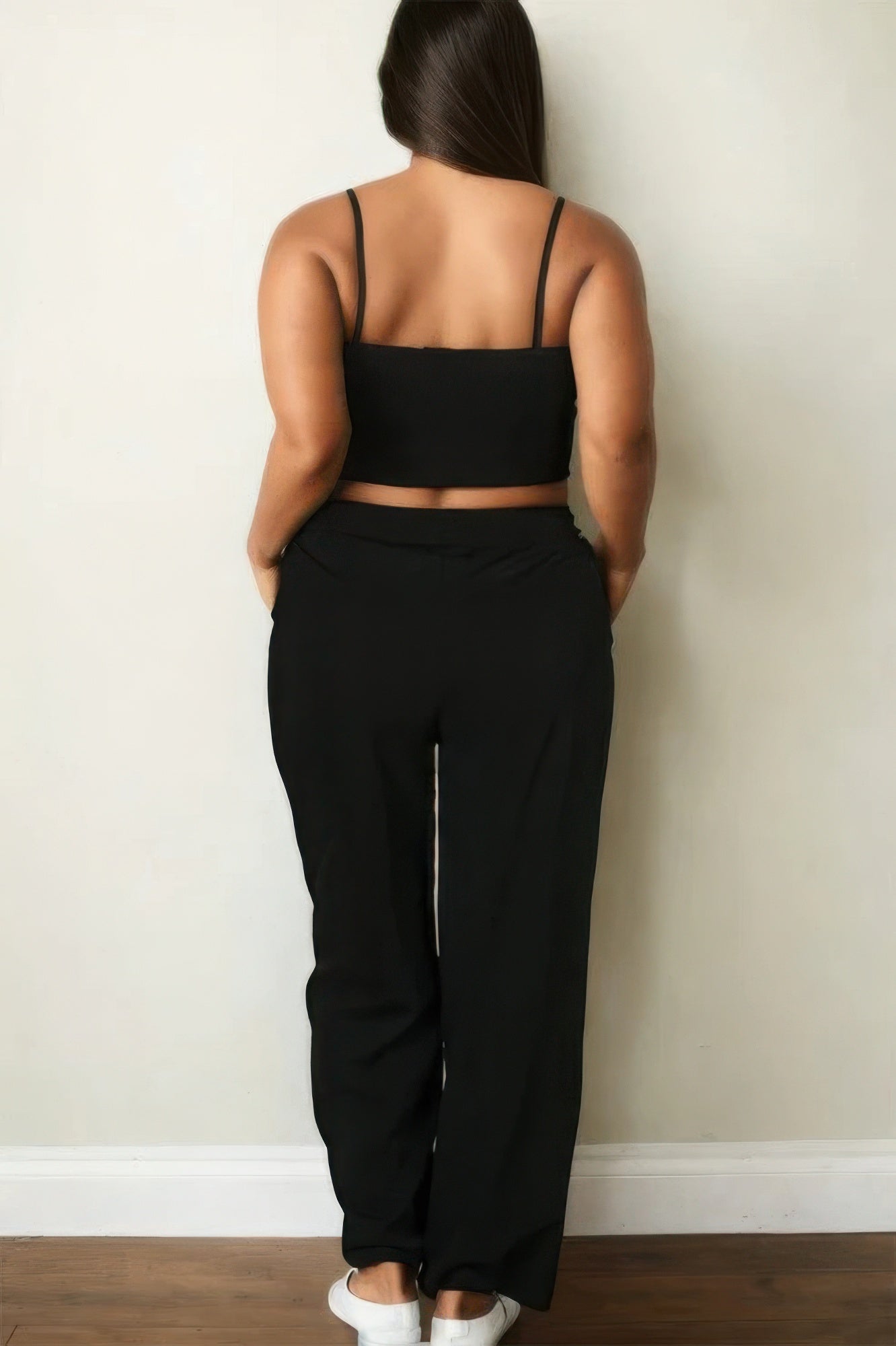 - Plus Bustier Crop Cami Top & Slant Pocket Straight Pants - womens pants set at TFC&H Co.