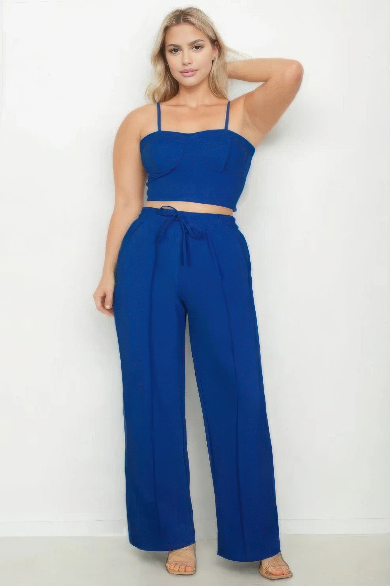 - Plus Bustier Crop Cami Top & Slant Pocket Straight Pants - womens pants set at TFC&H Co.