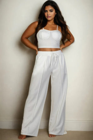 - Plus Bustier Crop Cami Top & Slant Pocket Straight Pants - womens pants set at TFC&H Co.