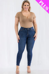 Coca Mocha - Plus Size Casual Split Neck Solid Short Sleeve Bodysuit - womens bodysuit at TFC&H Co.