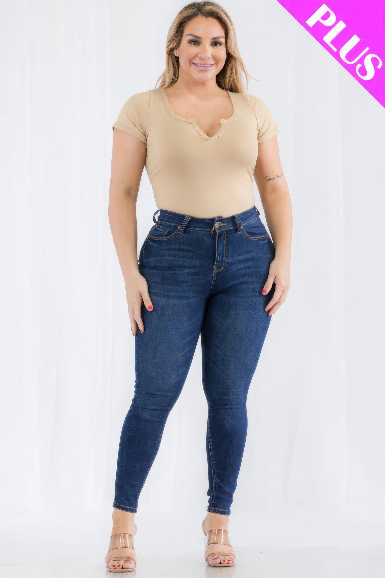 - Plus Size Casual Split Neck Solid Short Sleeve Bodysuit - womens bodysuit at TFC&H Co.