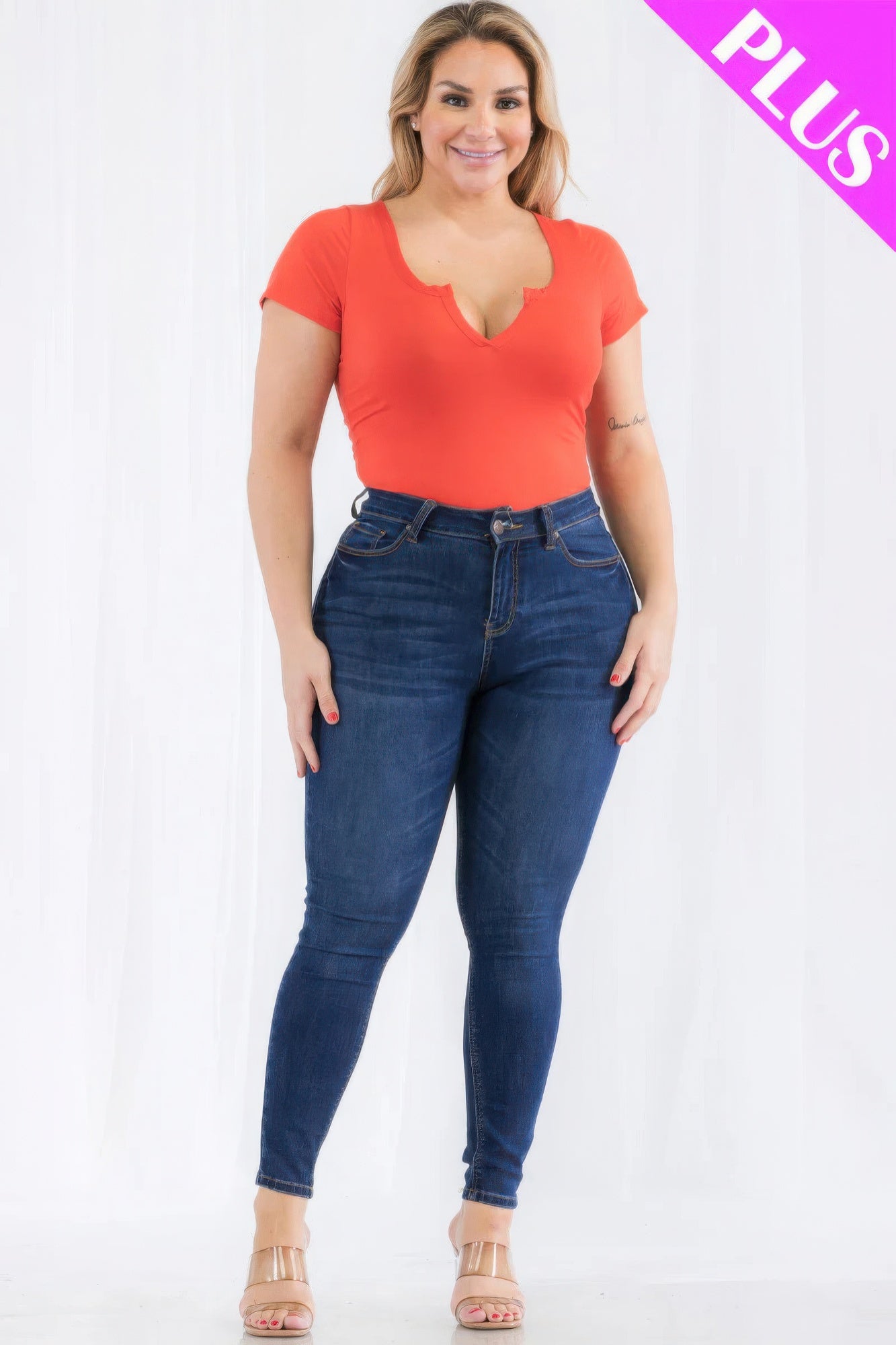 - Plus Size Casual Split Neck Solid Short Sleeve Bodysuit - womens bodysuit at TFC&H Co.