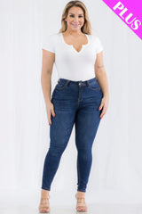 White - Plus Size Casual Split Neck Solid Short Sleeve Bodysuit - womens bodysuit at TFC&H Co.