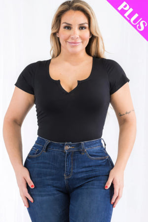 - Plus Size Casual Split Neck Solid Short Sleeve Bodysuit - womens bodysuit at TFC&H Co.